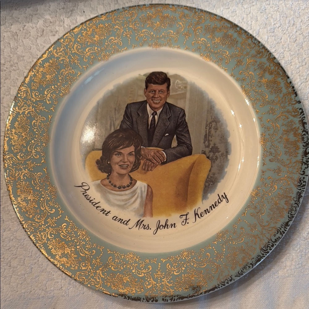 President and Mrs. John F. Kennedy (JFK) Gold and Cream Decorative Plate
